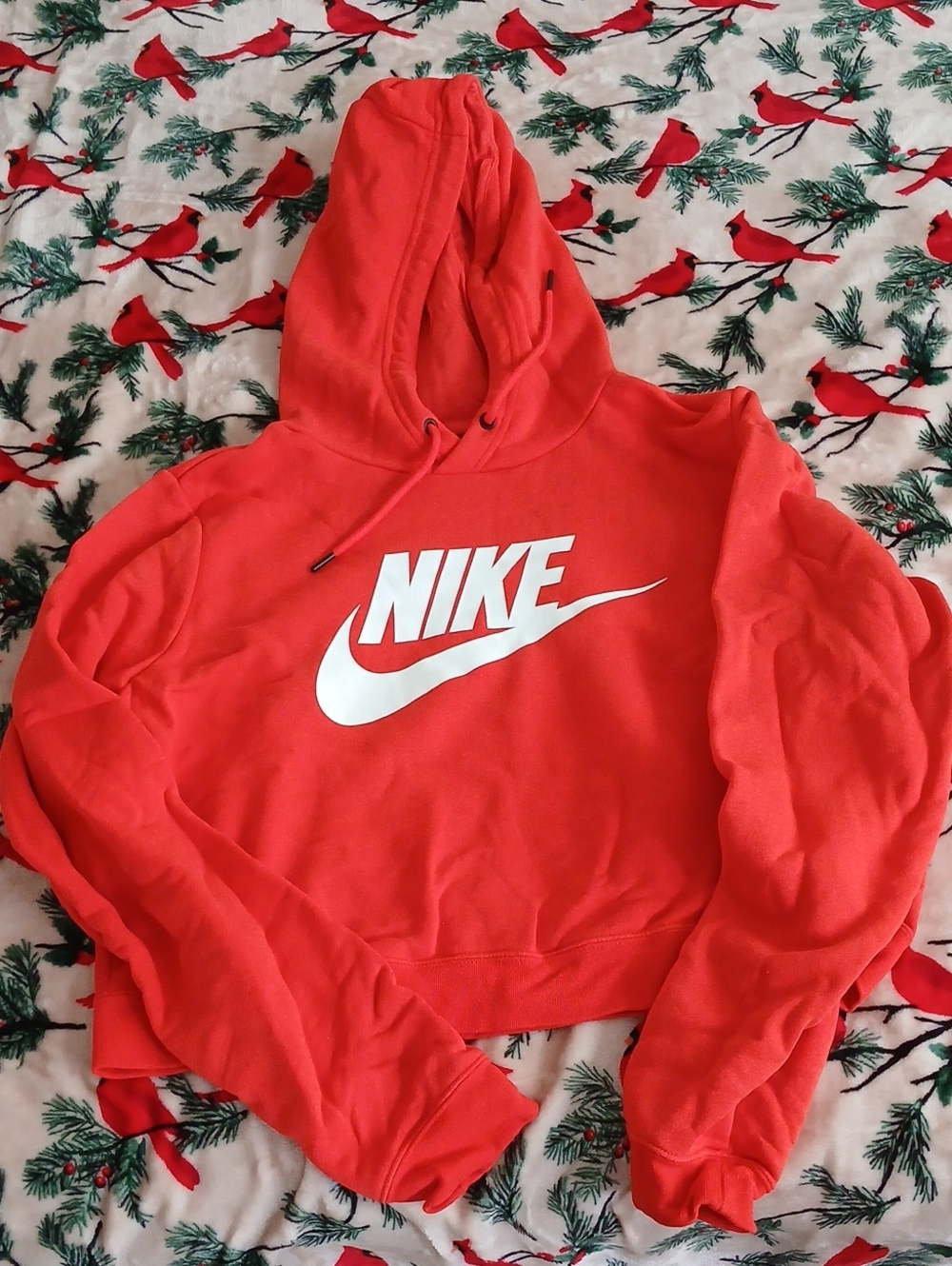 Nike Women’s Red Hooded Sweatshirt with White Logo